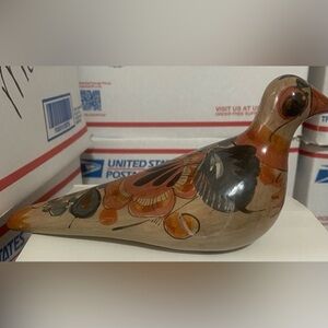 Vintage hand painted Tonala Pottery Dove, Mexican folk art G1